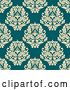 Vector Clip Art of Retro Seamless Background Pattern of Tan Damask Floral on Blue by Vector Tradition SM