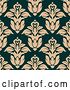 Vector Clip Art of Retro Seamless Background Pattern of Tan Damask Floral on Teal by Vector Tradition SM