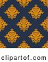 Vector Clip Art of Retro Seamless Pattern Background of Orange Floral Damask on Navy Blue by Vector Tradition SM