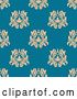 Vector Clip Art of Retro Seamless Pattern Background of Tan Floral Damask on Blue by Vector Tradition SM