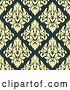 Vector Clip Art of Retro Seamless Pattern Background of Yellow Floral Damask on Teal by Vector Tradition SM