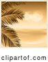 Vector Clip Art of Retro Sepia Beach with Palm Branches and a Border by Elaineitalia