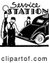 Vector Clip Art of Retro Service Station with a Gas Pump and Car by BestVector
