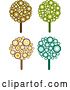 Vector Clip Art of Retro Set of Four Styled Trees Made of Brown, Yellow, Orange, Green and Blue Circles by KJ Pargeter