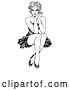 Vector Clip Art of Retro Sexy 1940’s Inspired Pinup Girl with Curly Hair, Seated with Her Ankles Crossed, Resting Her Face Against Her Hands by C Charley-Franzwa