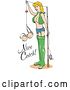 Vector Clip Art of Retro Sexy Blond Lady in Fishing Gear, Holding up Her Bra in a Hook by Andy Nortnik