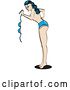 Vector Clip Art of Retro Sexy Brunette Lady in a Denim Bikini, Waving Her Top and Standing Topless Clipart Illustration by Andy Nortnik