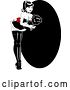 Vector Clip Art of Retro Sexy French Maid Pinup Lady Bending over and Holding a Feather Duster, over a Black Oval by R Formidable