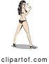 Vector Clip Art of Retro Sexy Long Haired Brunette Lady in a Polka Dot Bikini, Looking Back over Her Shoulder Clipart Illustration by Andy Nortnik