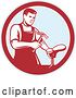 Vector Clip Art of Retro Shoemaker Cobbler Working in a Red and Blue Circle by Patrimonio
