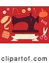 Vector Clip Art of Retro Silhoeutted Sewing Machine and Notions on Red by BNP Design Studio