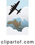 Vector Clip Art of Retro Silhouetted American Bomber Aircraft Flying over the USA by Xunantunich
