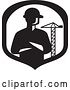 Vector Clip Art of Retro Silhouetted Builder Engineer or Foreman with Folded Arms in a a Shield with a Construction Crane by Patrimonio