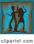 Vector Clip Art of Retro Silhouetted Dancing Couple Grooving at a Blue Party by Kaycee