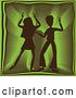 Vector Clip Art of Retro Silhouetted Dancing Couple Grooving at a Green Party by Kaycee