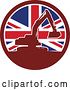 Vector Clip Art of Retro Silhouetted Excavator Machine in a Union Jack Flag Circle by Patrimonio