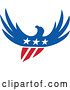Vector Clip Art of Retro Silhouetted Flying American Bald Eagle in Red White and Blue with a Shield Body and Stars on Its Chest by Patrimonio