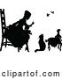 Vector Clip Art of Retro Silhouetted Girl Talking to Her Cat and Doll by Prawny Vintage