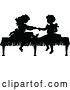 Vector Clip Art of Retro Silhouetted Girls Playing on a Bench by Prawny Vintage