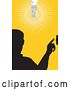 Vector Clip Art of Retro Silhouetted Guy Flipping a Light Switch over Yellow by Patrimonio