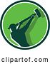 Vector Clip Art of Retro Silhouetted Male Demolition Worker Swinging a Sledgehammer in a Green and White Circle by Patrimonio