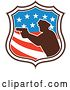 Vector Clip Art of Retro Silhouetted Male Police Officer Aiming a Firearm in an American Flag Circle by Patrimonio