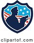 Vector Clip Art of Retro Silhouetted Officer and Security Dog in an American Shield by Patrimonio