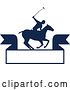 Vector Clip Art of Retro Silhouetted Polo Player on Horseback, Swinging a Mallet over a Banner by Patrimonio