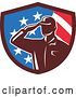 Vector Clip Art of Retro Silhouetted Saluting American Soldier in a Flag Shield by Patrimonio