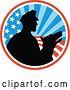 Vector Clip Art of Retro Silhouetted Security Guard and Dog over an American Circle by Patrimonio