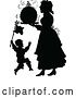 Vector Clip Art of Retro Silhouetted Son and Mother with Christmas Pudding by Prawny Vintage