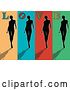 Vector Clip Art of Retro Silhouetted Women Walking on Colorful Panels, with Halftone Shadows and LOVE Text by Pauloribau