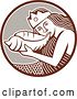 Vector Clip Art of Retro Siren Mermaid Blowing on a Shell in a Brown White and Taupe Circle by Patrimonio