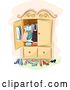 Vector Clip Art of Retro Sketched Antique Wardrobe Cabinet with Clothing and Shoes by BNP Design Studio