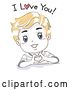 Vector Clip Art of Retro Sketched Blond White Boy Forming a Heart with His Hands and Saying I Love You by BNP Design Studio