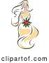 Vector Clip Art of Retro Sketched Blond White Bride in a Yellow Dress, Holding a Bouquet of Red Flowers by Vector Tradition SM