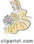 Vector Clip Art of Retro Sketched Blond White Bride with Pink Flowers and a Yellow Dress by Vector Tradition SM