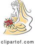 Vector Clip Art of Retro Sketched Bride with Red Flowers and a Yellow Dress by Vector Tradition SM