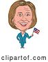 Vector Clip Art of Retro Sketched Caricature of Hillary Clinton Holding a Flag by Patrimonio
