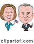 Vector Clip Art of Retro Sketched Caricature of Hillary Clinton Waving a Flag Next to Tim Kaine by Patrimonio