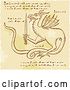 Vector Clip Art of Retro Sketched Dragon Holding a Sword with Cypher Text Code by Patrimonio