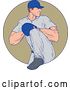 Vector Clip Art of Retro Sketched Drawing Male Baseball Player Pitching in a Tan Circle by Patrimonio