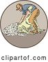 Vector Clip Art of Retro Sketched Farmer Shearing a Sheep in a Circle by Patrimonio