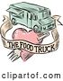 Vector Clip Art of Retro Sketched Food Truck with a Banner and Fork Through a Heart by Patrimonio
