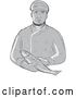 Vector Clip Art of Retro Sketched Grayscale Fishmonger Holding a Fish by Patrimonio