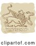Vector Clip Art of Retro Sketched Griffin Battling a Snake with Manuscript Cypher Text Code by Patrimonio