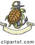Vector Clip Art of Retro Sketched Kemp's Ridley Sea Turtle Climbing on an Anchor, with Rope over a Banner by Patrimonio