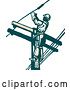 Vector Clip Art of Retro Sketched Lineman Working on a Pole by Patrimonio