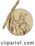 Vector Clip Art of Retro Sketched Moses Raising His Staff Rod to Part the Red Sea, Emerging from a Circle by Patrimonio