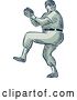Vector Clip Art of Retro Sketched or Engraved Baseball Player Pitching by Patrimonio